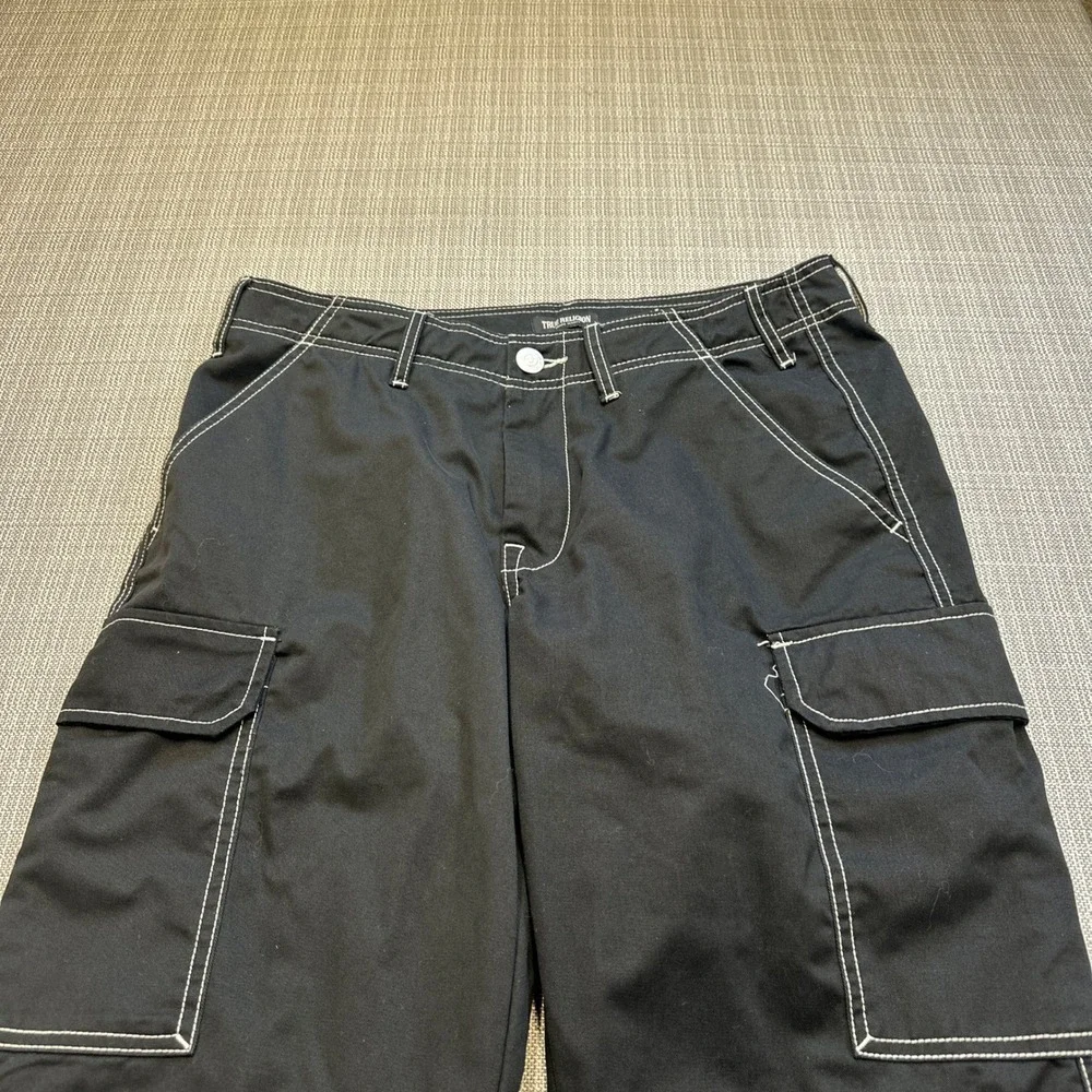 True Religion Brand Cargo Pants Mens 32x31 Y2K Black Contrast Stitch Sttreetwear